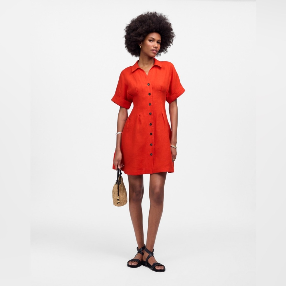 NWT Madewell Pleated Mini Shirtdress in 100% Linen - Picture 2 of 6